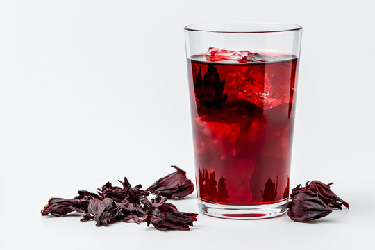 Iced Hibiscus Tea Isolated on White Background