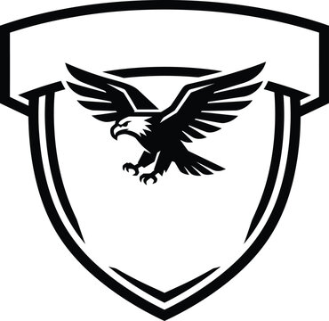 Majestic eagle mascot emblem with a shield for sports team branding and security company identity vector design.