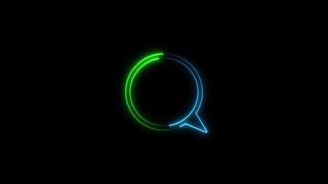 Glowing neon sms icon in black background animation video. Chat icon on key.neon glowing Messenger line icon .neon speech chat bubble,