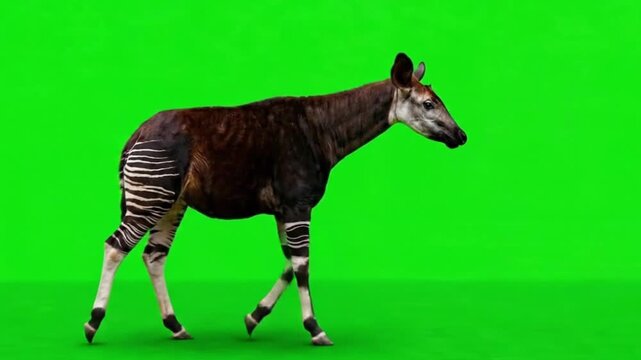 Animal Video of Okapi are walking on the green screen background.