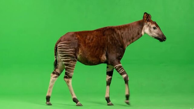 Animal Video of Okapi are walking on the green screen background.