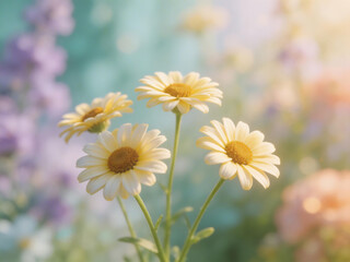 Fototapeta premium Yellow daisies in soft focus