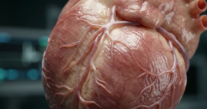 3D visualization of human heart with visible blood vessels cardiac anatomy