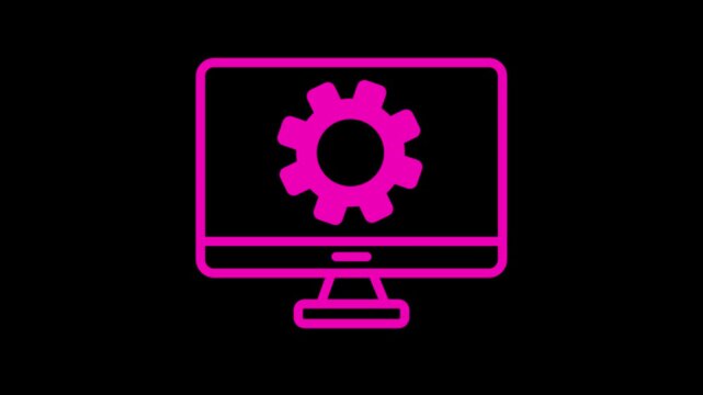 Desktop monitor with cog sign, vector icon in line, Computer or Monitor icon. Service Cogwheel sign. Personal computer symbol. Quality design element.