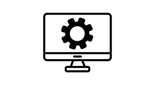 Desktop monitor with cog sign, vector icon in line, Computer or Monitor icon. Service Cogwheel sign. Personal computer symbol. Quality design element.