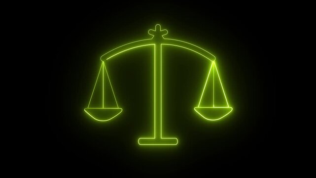 Neon illuminated justice scale symbol.Scales of justice icon in neon style representing legal