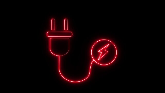 neon power icon animation in black background.green yellow color on black background.