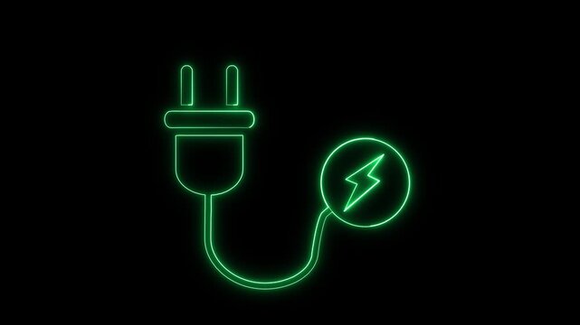 neon power icon animation in black background.green yellow color on black background.