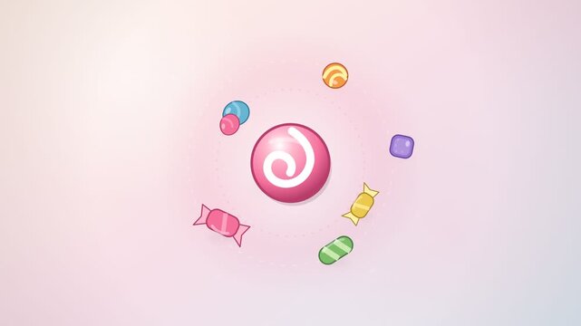 Sweet Candy Animation: Swirling Treats on Pink Background