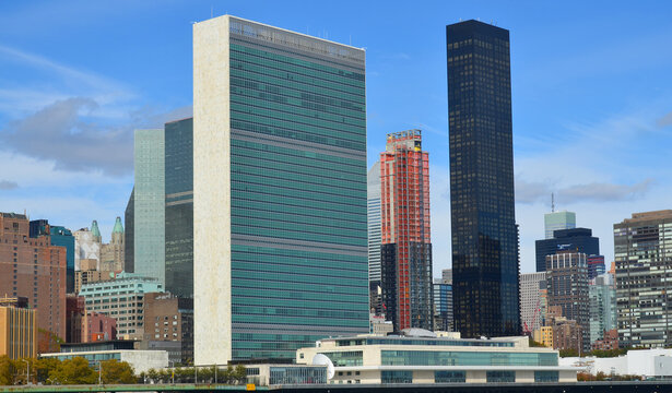 NEW YORK UNITED STATES OF AMERICA: United Nations is headquartered in New York City, in a complex designed by Brazilian architect Oscar Niemeyer and built by the architectural firm Harrison and Abramo
