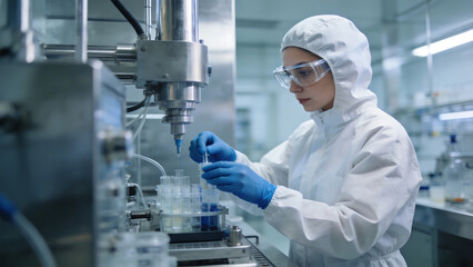 Naklejka premium Scientist working in lab with test tubes