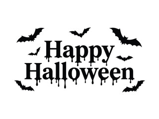 Happy halloween dripping scary font with flying bats around. © Goljar