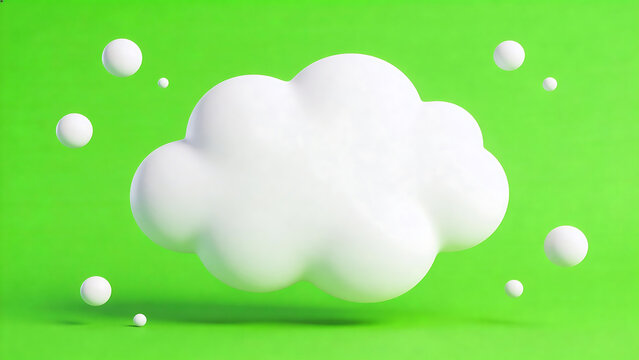 White cloud and spheres on green background