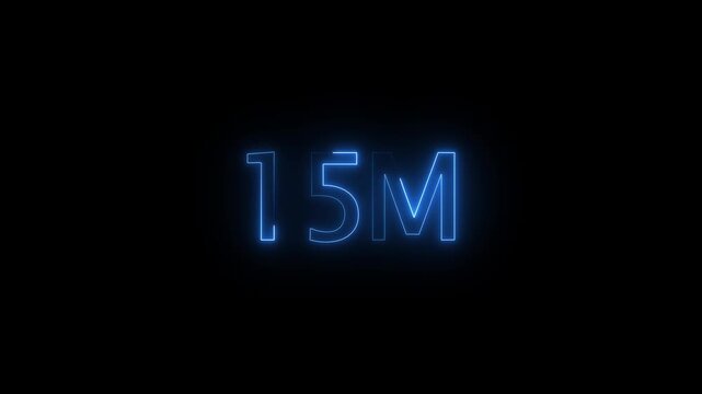 Glowing neon light 15M followers or subscribers celebration text animation on black background, Number 15M Neon Futuristic Effect, Trendy Glow Lighting, 15M animation neon text effect motion. 4k