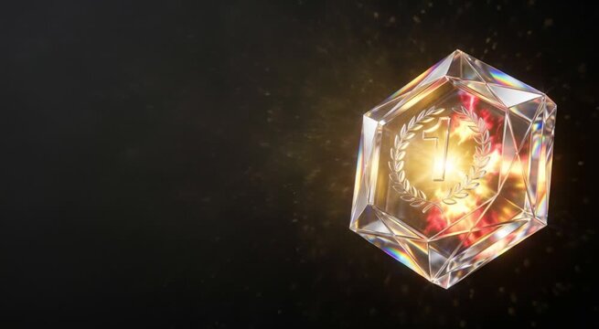 Luxury ambient dark wallpaper: dramatic solar gold flare of a vibrant crystal gold medal in a black void.