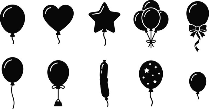 Black silhouette balloon set party decorations celebrations and festive event graphics