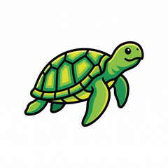 Fototapeta premium Cute cartoon green sea turtle swimming, vector illustration, isolated on white background, ocean animal character