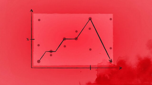 Graphic Line Chart Showing Percentage Increase and Decrease on Transparent Background with Red Gradient