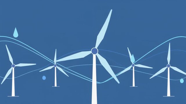 Modern wind turbines generating clean renewable energy on a blue sky.