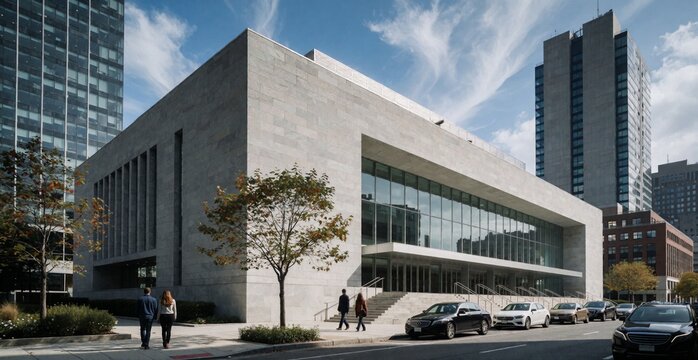 Modern Architectural Facade of Contemporary Museum Building Downtown Cityscape