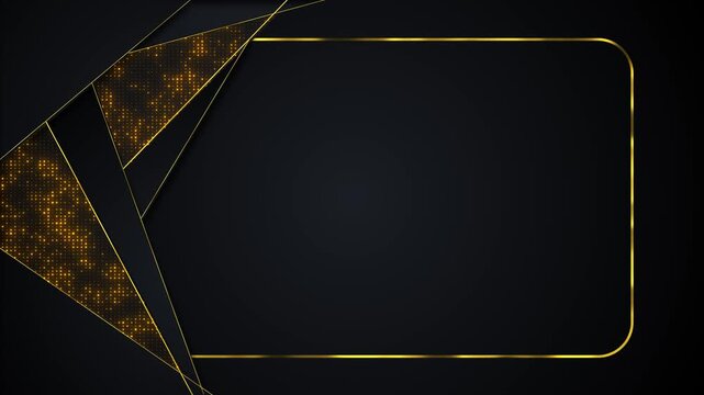 Black gold frame background glowing rectangular border, polygon shapes, dotted accents, clean copy space. luxury titles, product text corporate promos, event screens, invitations, motion text projects