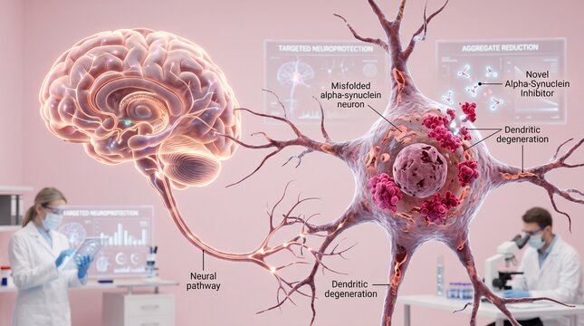 3D medical illustration of brain connected to diseased neuron network. Digital anatomy concept showing Alzheimer's or dementia neural degeneration...