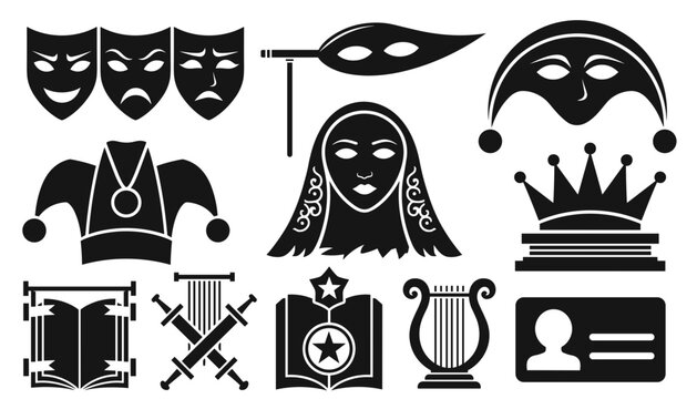 Elegant Venetian Masquerade Face Mask and Actor Performance Outline Graphics
