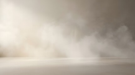 Fototapeta premium Cinematic Abstract Smoke and White Fog on Warm Neutral Studio Floor with Soft Volumetric Light Rays