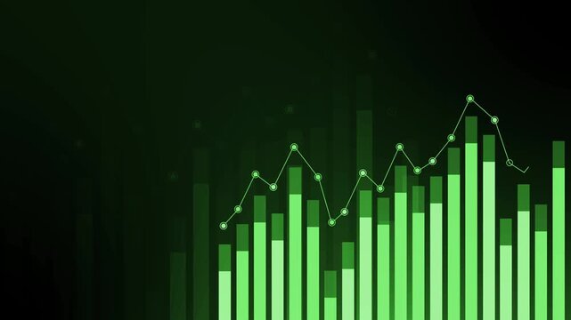 Abstract chart with bar graph and line graph showing business data trend animation