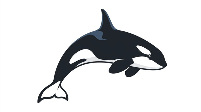 Black and white killer whale jumping out of water with splash in natural ocean environment
