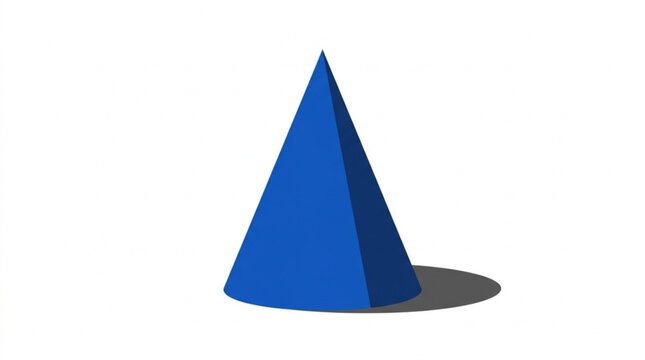Blue 3d cone with shadow on white background for educational or design purposes