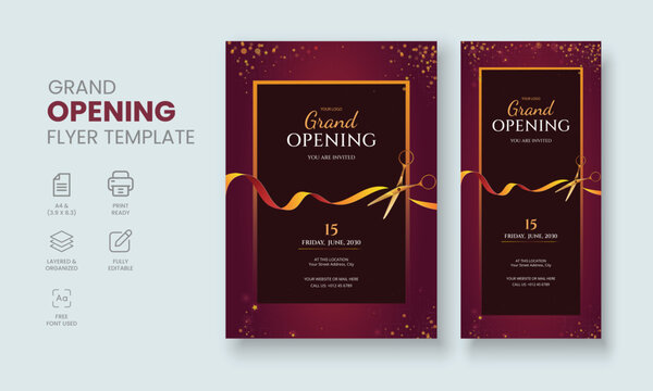 Grand Opening Flyer Template, Realistic grand Opening Invitation, Inauguration Flyer Template, Grand opening ceremony invitation flyer