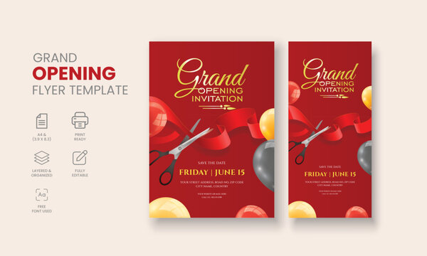 Grand Opening Flyer Template, Realistic grand Opening Invitation, Inauguration Flyer Template, Grand opening ceremony invitation flyer