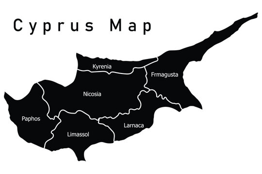 Cyprus Administrative Map with District Boundaries and District Names Vector Illustration