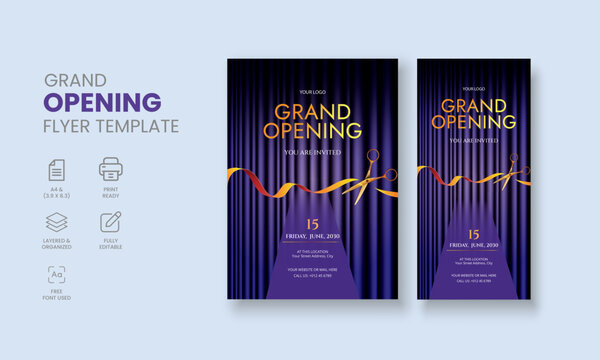 Grand Opening Flyer Template, Realistic grand Opening Invitation, Inauguration Flyer Template, Grand opening ceremony invitation flyer