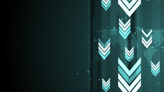 Abstract business background with downward arrows world map and geometric shapes animation