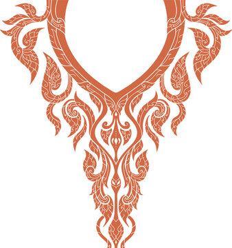 Asian style pattern elements are used to create a traditional orange collar design.