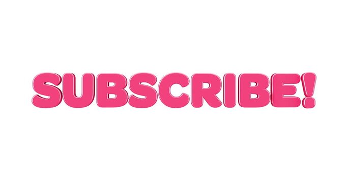 4k Resolution Video: Digital Marketing, Audience Growth, Channel Subscription, Content Promotion And Viewer Engagement Concept. Glossy Pink Subscribe Text With Exclamation Mark Animated On White 