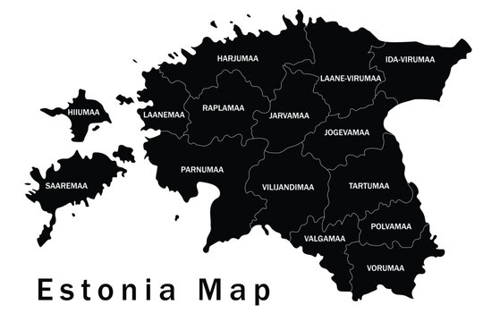 Estonia Administrative Map with County Boundaries and County Names Vector Illustration