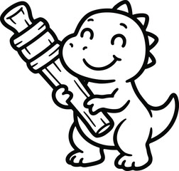 Naklejka premium Cartoon dinosaur with telescope whimsical illustration for children's designs