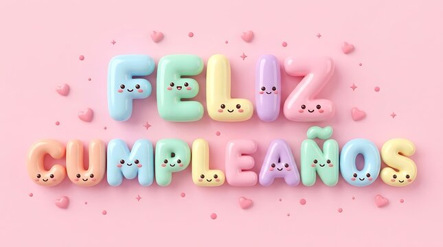 Cute Pastel Pink Feliz Cumpleanos Spanish Birthday Greeting Banner Concept Design