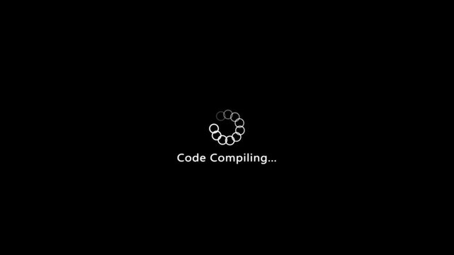 Code compiling animation with progress bar, spinning loader, and smooth digital processing effect for creative projects.