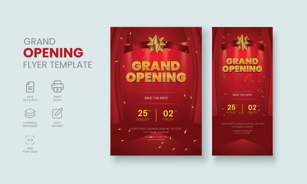 Grand Opening Flyer Template, Realistic grand Opening Invitation, Inauguration Flyer Template, Grand opening ceremony invitation flyer