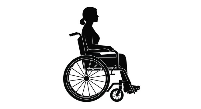 Silhouette of a person in a wheelchair a black shape against a white background accessibility focused assistance chair disability