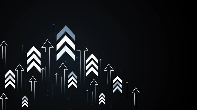 Abstract background with upward arrows and chevrons, showing growth progress success and rising trend animation