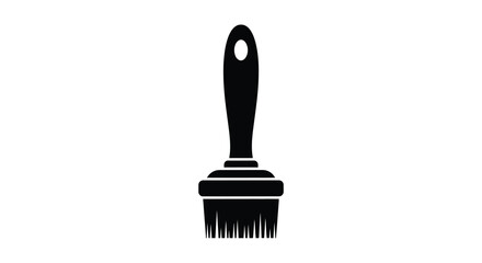 A black silhouette of a paintbrush stands against a white background representing artistic tools and creativity brush painting art © Asikder02