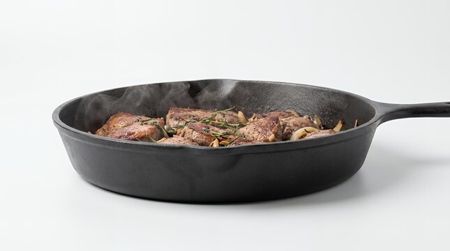 frying pan with meat