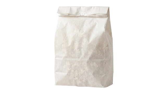 White paper bag for flour or bakery products grocery packaging mockup isolated on transparent background.