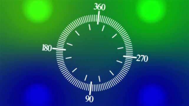 Circular protractor rotating against blurred green and blue gradient background stock footage video rotation angle