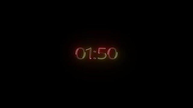 2Minute countdown animation on black background.Digital Countdown timer one minute animation from 120to0 seconds on transparent background.1 minutes countdown timer animation.4k video black background